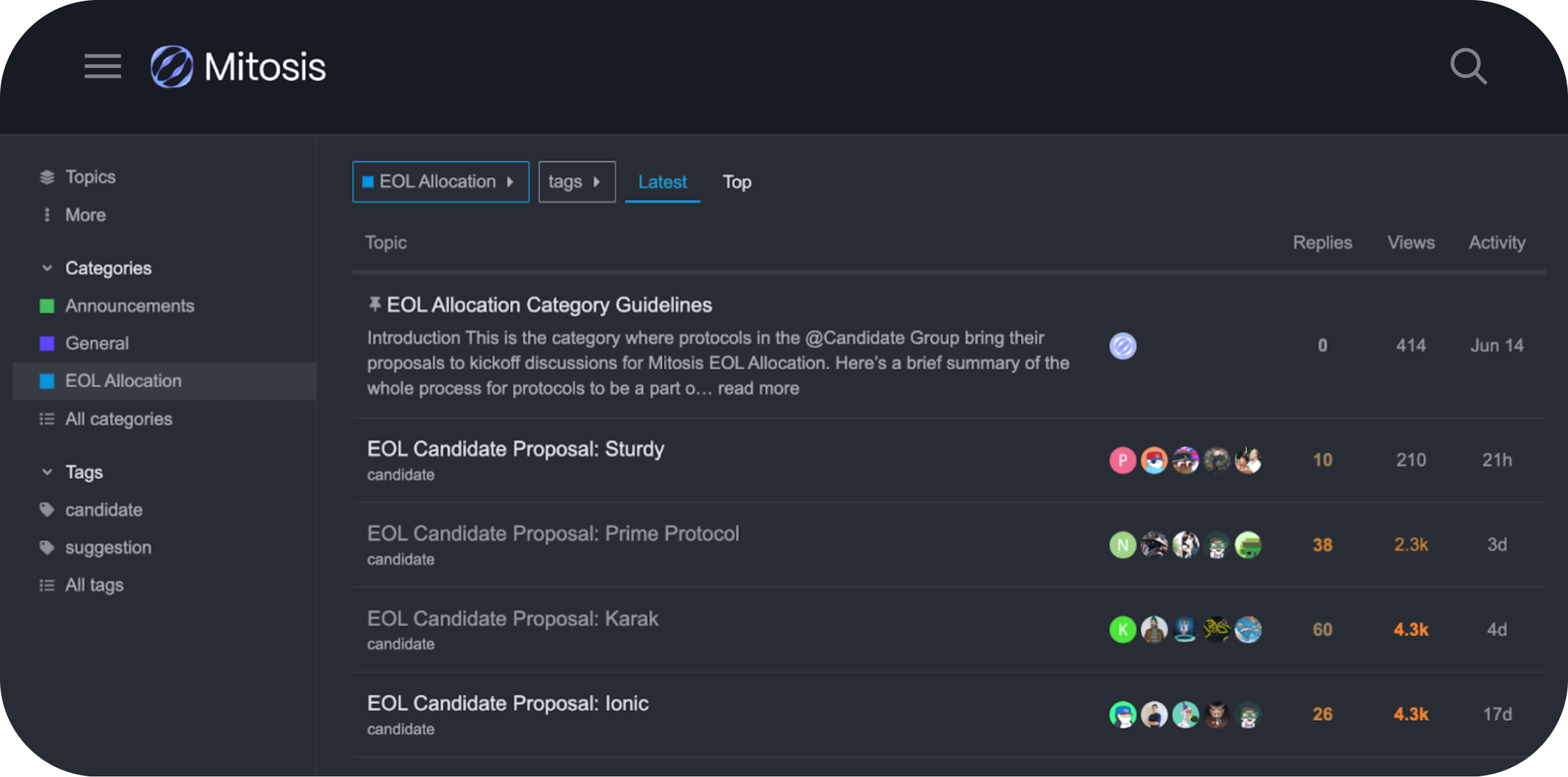 Candidate protocols post reward proposals on the forum to compete for Mitosis' liquidity. LPs can make informed decisions by comparing clear reward terms.